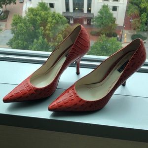 Zara Mock Croc Red Orange Pointy Toe Pump